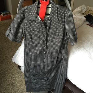 Sharagano black polka dot shirt dress w/belt
