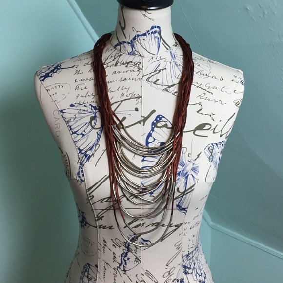 Bohemian brown and silver layered necklace.