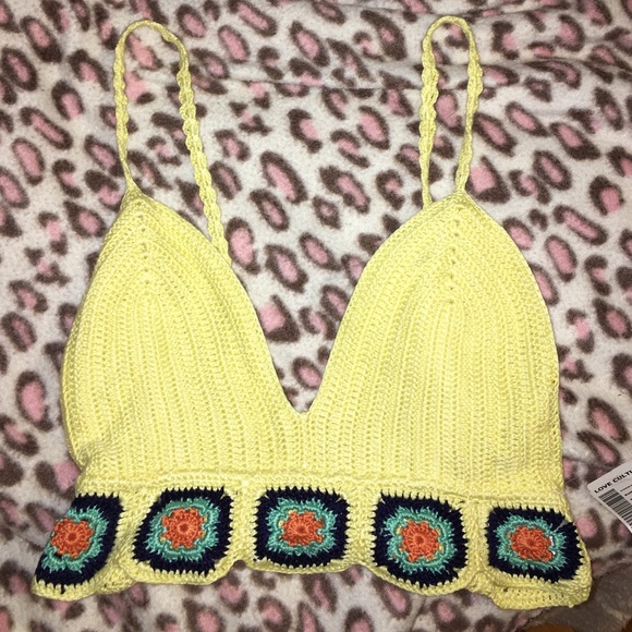 NWT love culture yellow crochet top