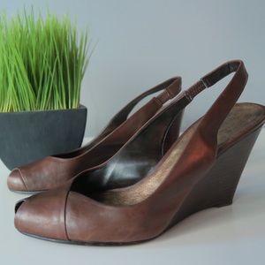 Nine West Leather Peep Toe Wedges