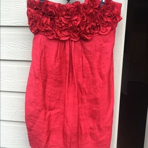 Cute Strapless Red Shiny Cocktail Dress