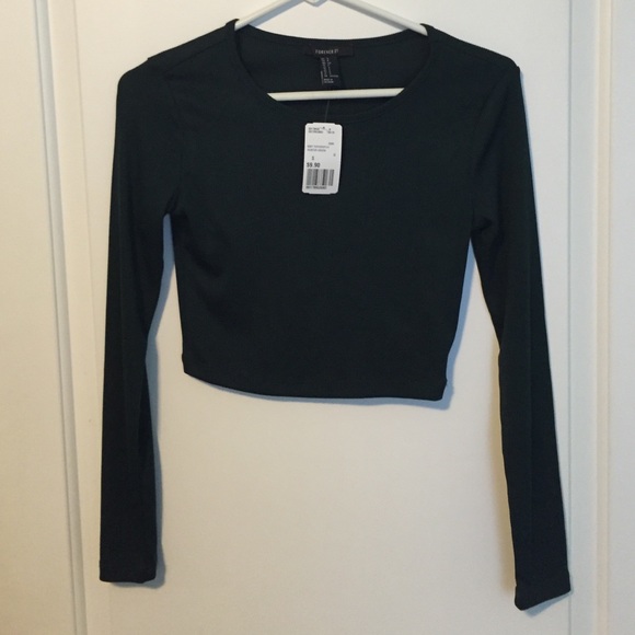 Green, forever 21, long sleeved crop top