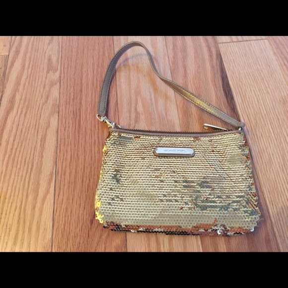 Gold sequin party clutch
