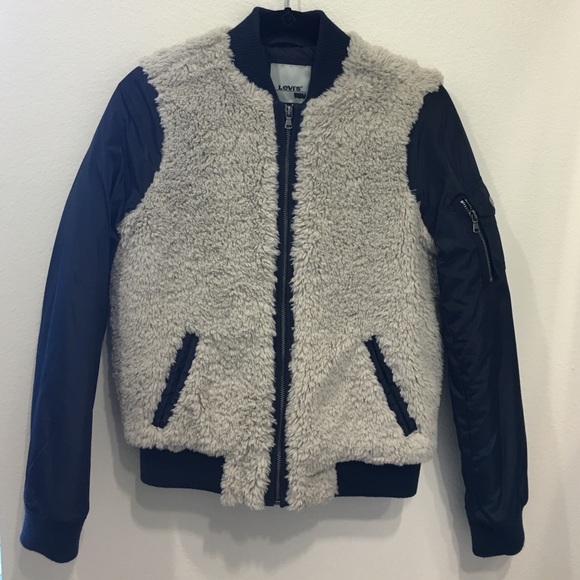 Levi's Polyester Navy and Faux Fur Coat