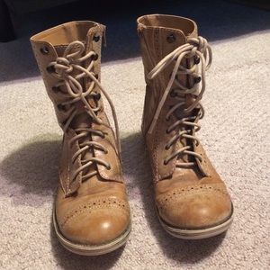 Light brown leather combat boots