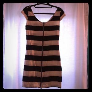 Black & cream striped fitted dress