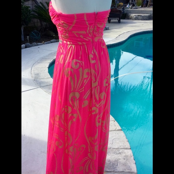 S A L E 💕 Hot Pink Long strapless Dress size 7 - Picture 2 of 4