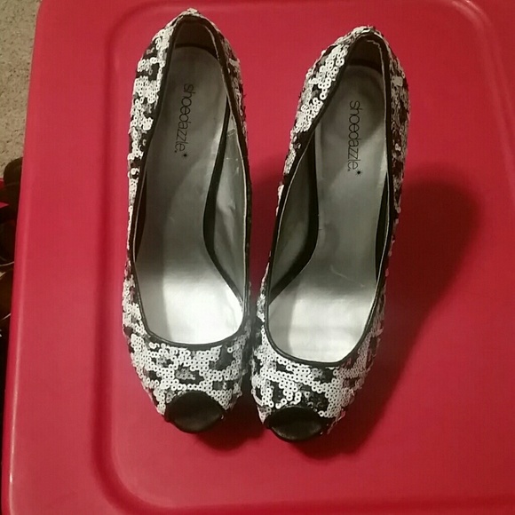 Black & White Sequin Peeptoe  Heels