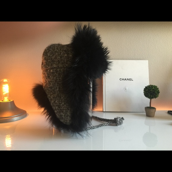 Authentic Tweed Chanel Fur Trapper Hat