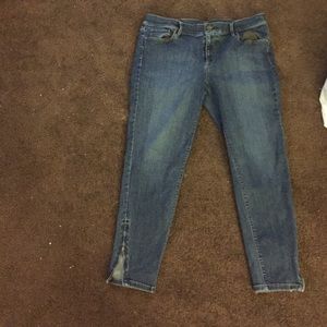 LOFT mid wash skinny ankle zip jeans.