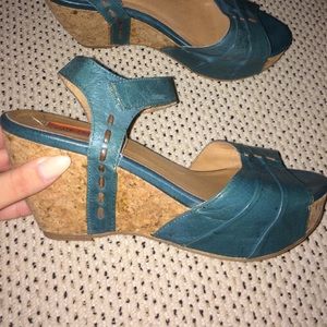 Blue leather strapped wedges