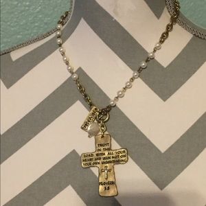 Gold and Pearl cross necklace