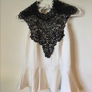 Black laced, white peplum top
