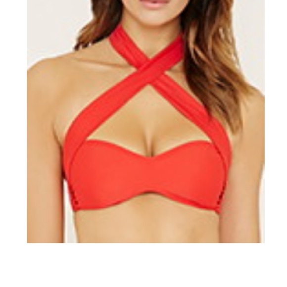 Red criss cross halter bathing suit top