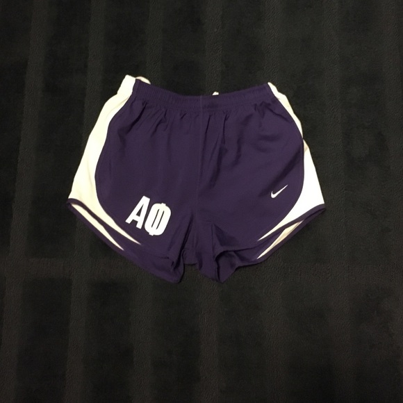 Alpha Phi purple and white Nike running shorts
