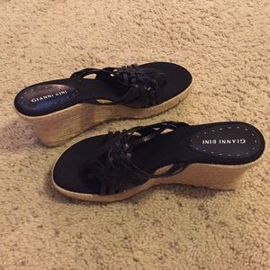 Black leather and tab wedges size 11