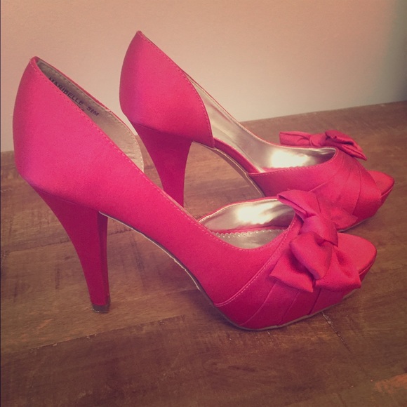 Satin Peep Toe Platform High Heel with Bow