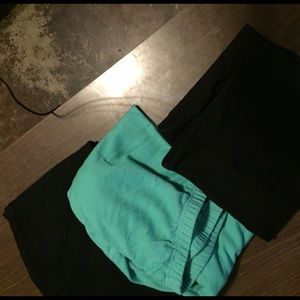 3 pair of leggings, black and green