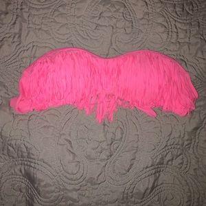 Strapless neon pink swimsuit