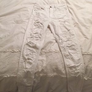 destroyed white skinny high waist jeans ♡