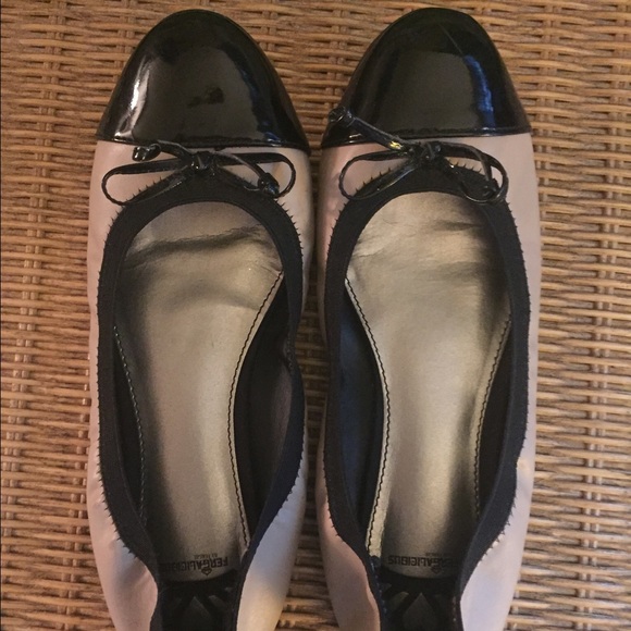 Tan and black flats.