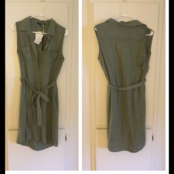 Olive Green distressed button down dress NWT