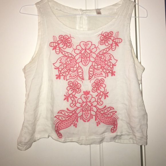 White and Coral Floral Tank top