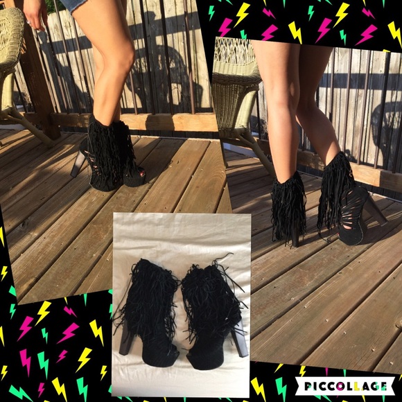 Jeffrey Campbell Shoes - JC Wild Child Black Fringe Boots
