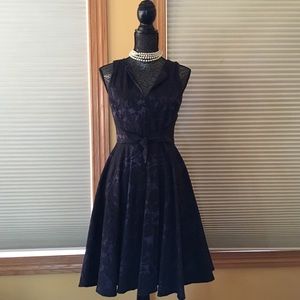 Anthropologie Navy Jacquard Full Skirt Dress