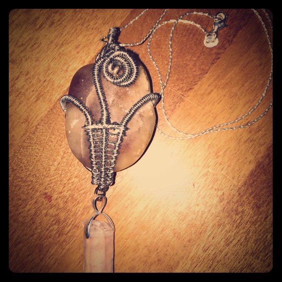 Handmade Stone and angel aura Quartz necklace