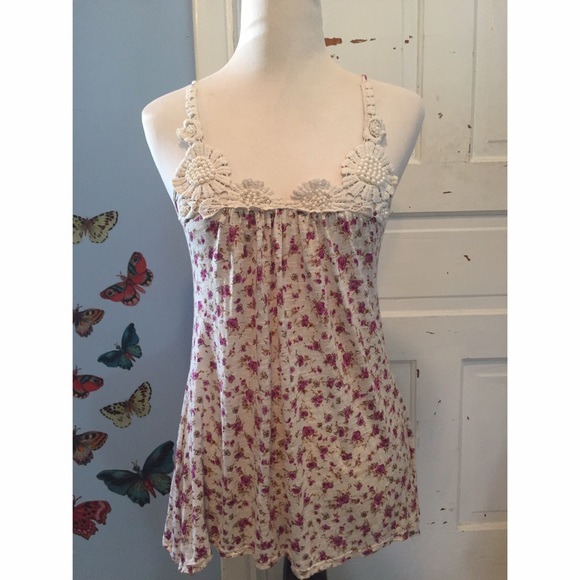 Threads Tops - Floral Pearl Beaded Tank Top