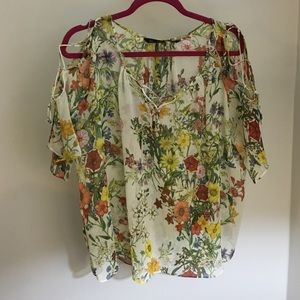 Sheer Floral Zara Cold Shoulder Tunic Top