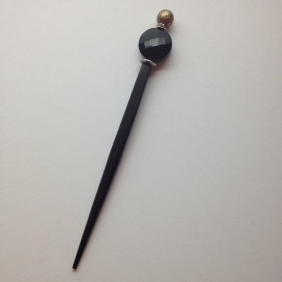 2 black ball top hair sticks