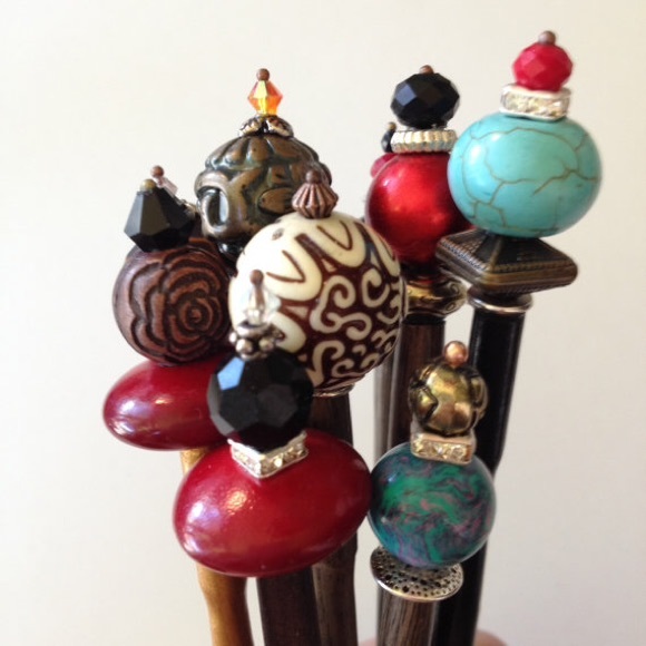 2 black ball top hair sticks main image 4