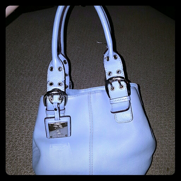 Tignanello 100% leather slate blue satchel purse