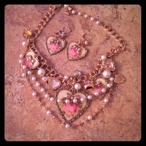 🎀 Betsey Johnson rose gold roses jewelry set 🎀