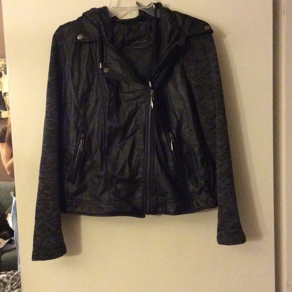 JZ LEATHER JACKET WITH HOOD AND POCKETS