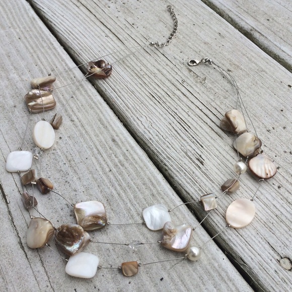 Three Strand Layered Abalone Shell Necklace - NWOT