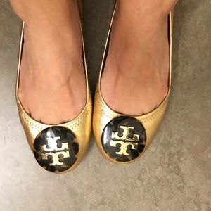 Gold Tory Burch Reva flats