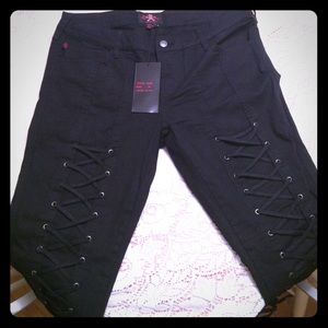 Royal Bones Lace-Up Black Skinny Jeans: Size 15