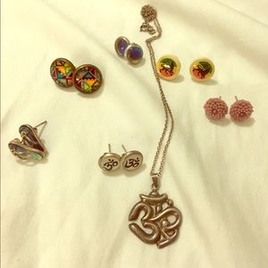Jewelry lot of earrings stud and necklace. Ohm