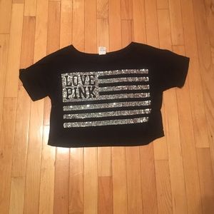Black sequined VS pink crop top