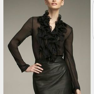 Escada Black Label Silk Chiffon Ruffle Blouse   14