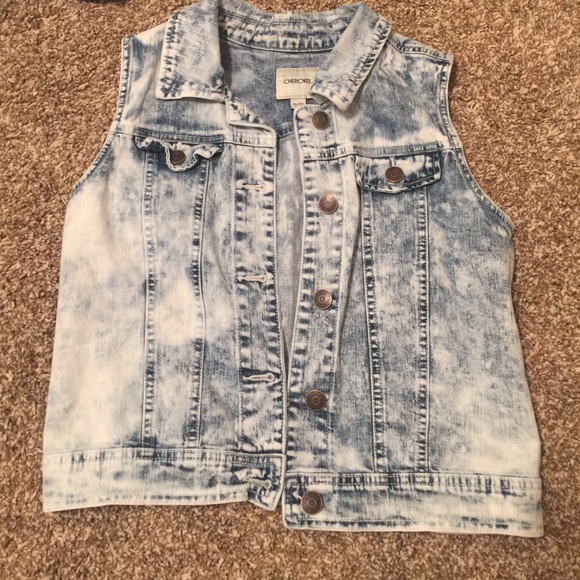 Acid wash denim vest