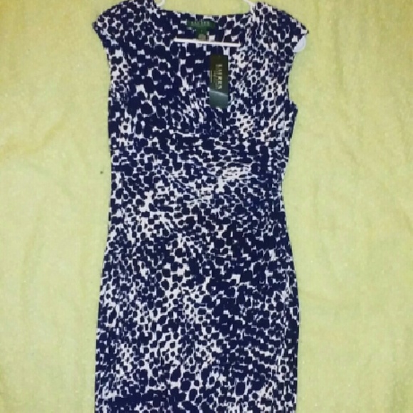 NWT Lauren by Ralph Lauren Navy Print Dress