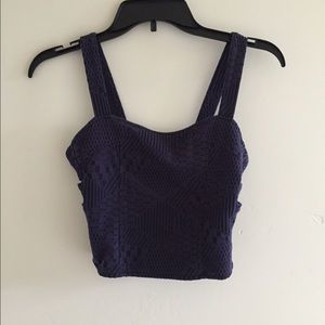 Navy Blue Crop Top with Back Cut Outs