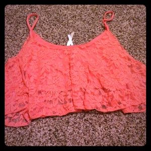 Coral lace crop top