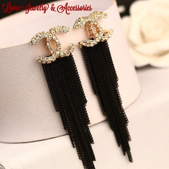 Love Jewelry & Accessories Jewelry - Designer C logo Gold and Crystals dangle earrings