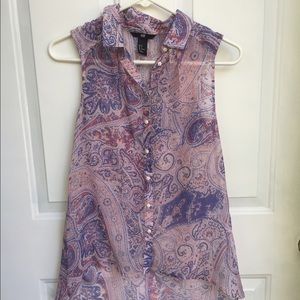 Paisley Button Down Sleeveless Top