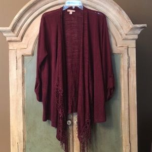 Burgundy open front sweater